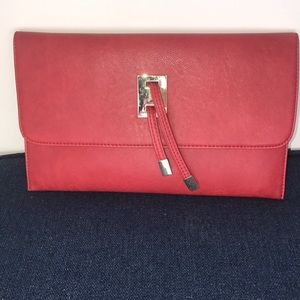 Red Leather Clutch with Detachable Crossbody Strap